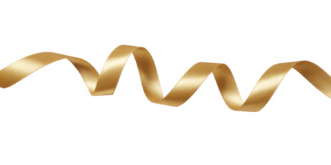 Gold ribbon isolated transparent background, PNG, Christmas decoration, gifts.
