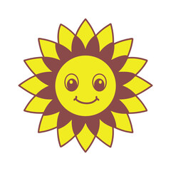 Sunflower With Smiling Cute Face Full Color Vector