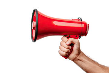 A hand holding a red megaphone