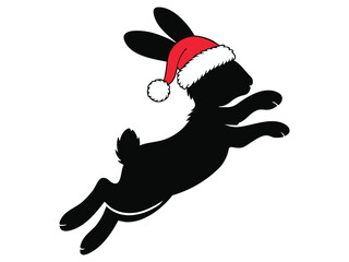 &ldquo;Festive Rabbit Illustration &ndash; Leaping Bunny with Santa Hat Design&rdquo;