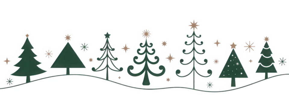 Collection of green Christmas trees and golden Stars in different design - vector illustration
