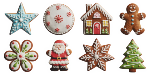 Christmas gingerbread and cookies figures isolated on a transparent background
