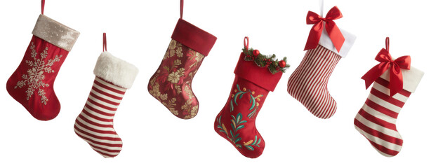 set of christmas stocking sock with festive patterns
