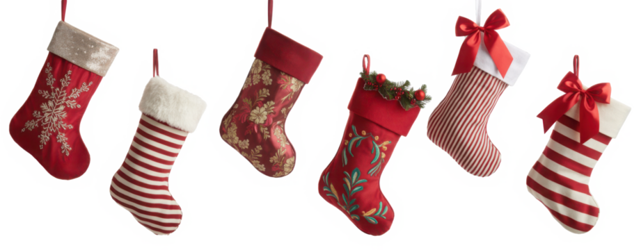set of christmas stocking sock with festive patterns
