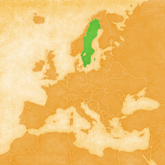 Fototapeta premium Ocher map of Europe - Sweden