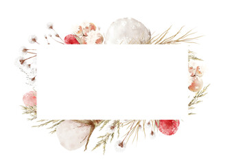 Watercolor Floral Frame with Dried Flowers and Berries