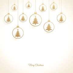 Elegant golden christmas ornaments with pine trees hanging on a white background