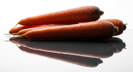 Freshly Harvested Carrots Lying on a Reflective Surface, Demonstrating Rich Color