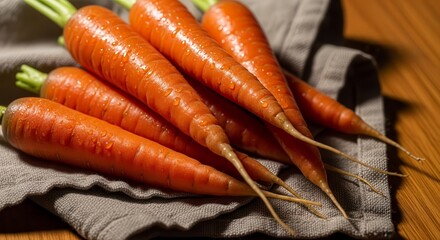 Freshly Harvested Carrots Nestled on a Woven Cloth, Ready for Consumption