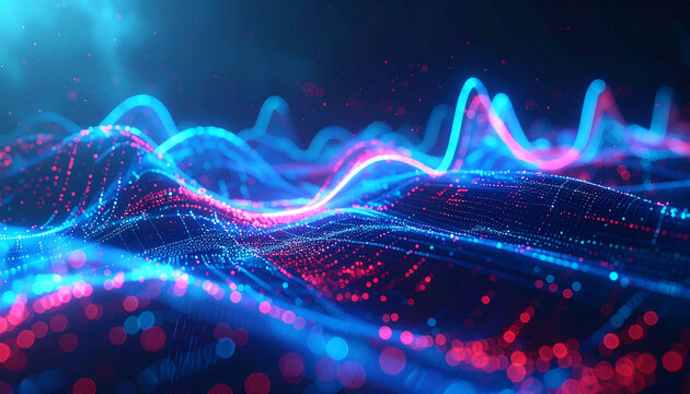 Data Visualization: An abstract digital rendering showcases vibrant waveforms pulsating with data, highlighting the complexity and beauty of information flow.