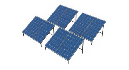 Four blue solar panels arranged in a diamond shape on a black background