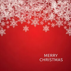 Festive red christmas background with falling snowflakes and merry christmas greeting