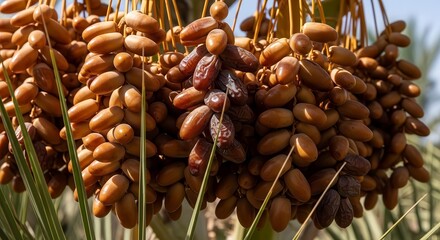 Freshly Harvested Dates Ready For Consumption On Display Branch Sunlight