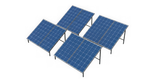 Four blue solar panels arranged in a diamond shape on a black background - Powered by Adobe