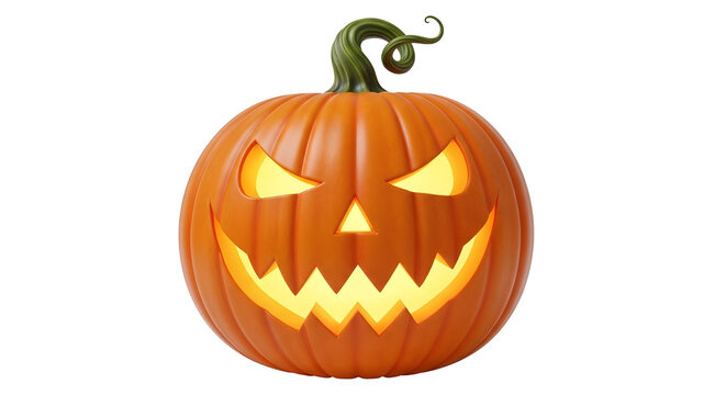 Illuminated jack olantern isolated on white background for halloween