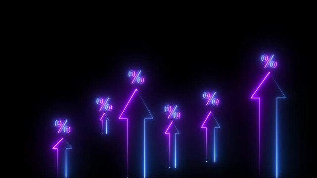 Real estate investment abstract business growth and graph chart icon animation background. Business graph chart with growing business concept. percentage symbol symbolizing rising interest rate.