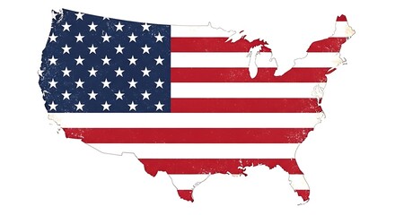 United states of america map outline filled with the american flag stars and stripes pattern