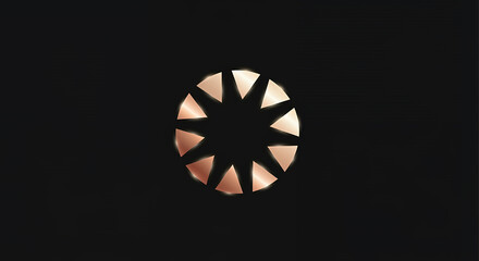 Abstract geometric arrangement of triangular shapes forming a circular pattern against a dark background