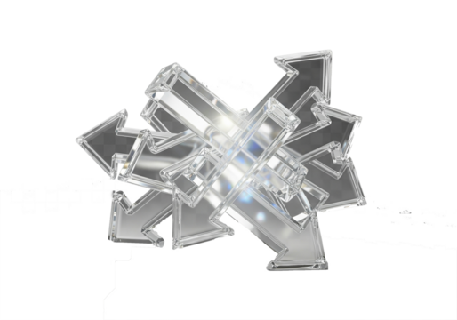 3D abstract arrows in metallic style isolated on transparent background