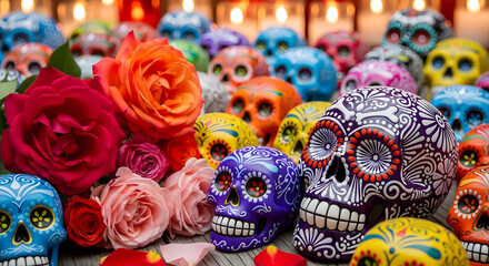 Fototapeta premium Day of the dead sugar skulls and roses
