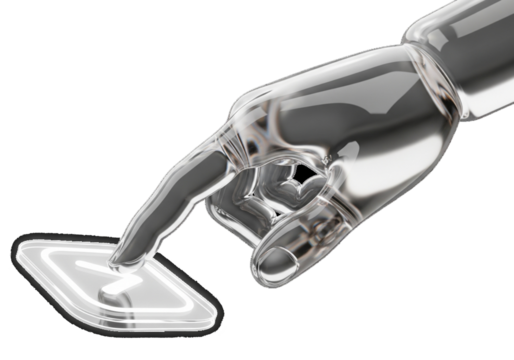 Robotic hand pressing a computer key illustration