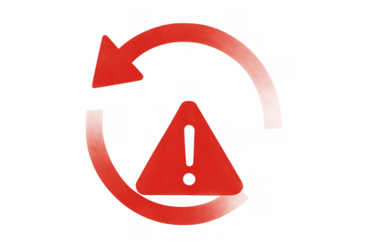 Repeating error icon showing a warning sign inside a circular refresh arrow, indicating a problem or system alert