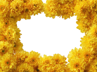 Yellow chrysanthemum flowers forming a circle frame with a black center