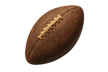 Old brown leather american football with stitching and laces, representing american sports history and vintage game equipment