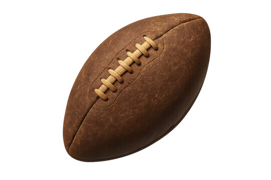 Old brown leather american football with stitching and laces, representing american sports history and vintage game equipment