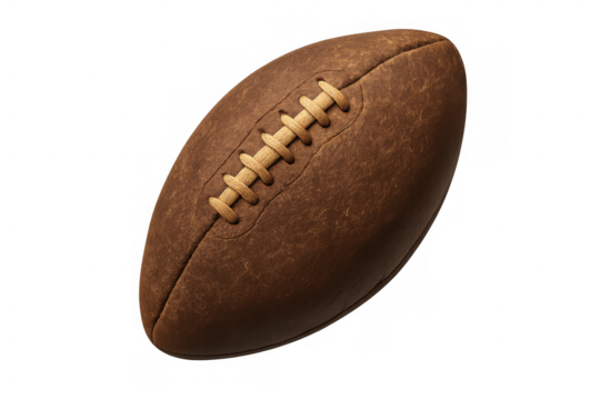 Old brown leather american football with stitching and laces, representing american sports history and vintage game equipment - Powered by Adobe