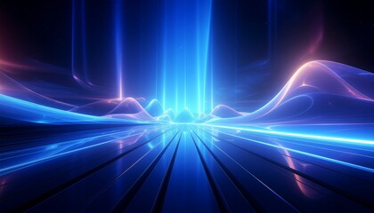 Dynamic wave of glowing blue light forming an abstract technological cyberspace background