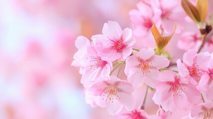 Fototapeta premium Delicate Pink Cherry Blossom Flowers with Soft Focus and Gentle Background for Springtime and Floral Aesthetics