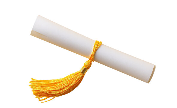 Rolled diploma with yellow tassel