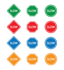 Slow Traffic Sign Icon Set, Colorful Road Safety Warning Symbols