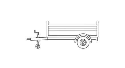 Simple line drawing of a utility trailer with hitch and wheels