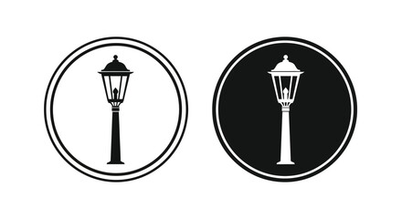 Two vintage street lamp icons one white on black one black on white