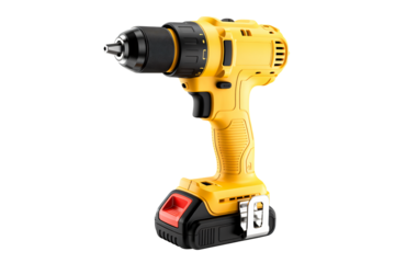 Professional yellow cordless drill for home improvement projects, construction work, and DIY tasks, ready to use on any surface