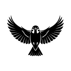 Obraz premium Black and white illustration of a sparrow in flight with wings spread wide