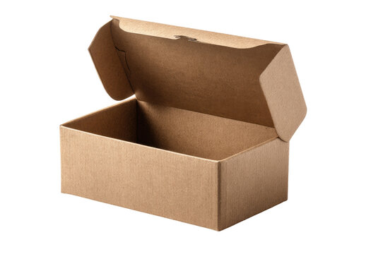 Empty, light brown cardboard box, open