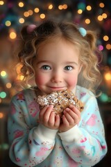 Naklejka premium Child eating holiday cookie