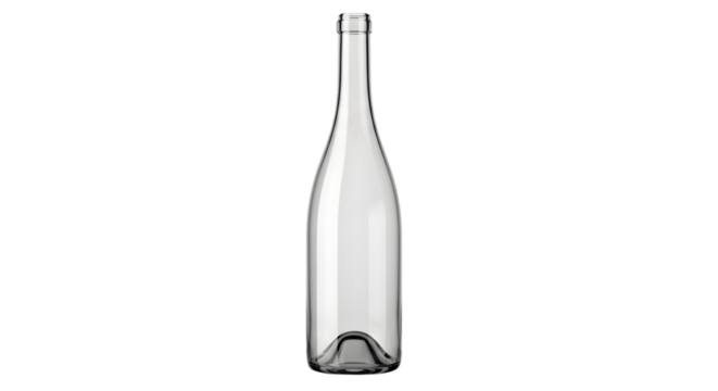 Empty transparent glass bottle isolated on transparent background for liquid