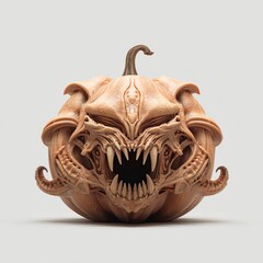 Sinister Pumpkin: A intricately carved pumpkin features a grotesque visage, a symbol of the eerie and supernatural side of Halloween.