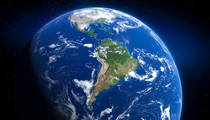 View of Earth from space with continents, oceans, and atmosphere