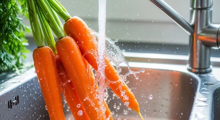 Freshly Washed Carrots: A Vibrant Display of Culinary Preparation for Delicious Healthy Meals