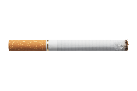 Lit cigarette with burning ash, a symbol of addiction and risk, perfect for health warnings and educational materials