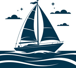 Fototapeta premium A majestic sailboat glides across the sea under a starry sky.