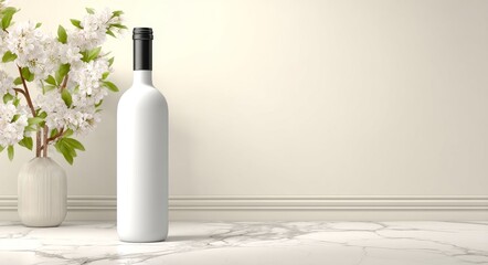 Hotel Wine Bottle Mockup with a Sophisticated and Moody Atmosphere Created by Chiaroscuro Lighting and Reflective Glass