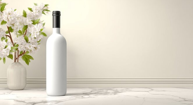 Hotel Wine Bottle Mockup with a Sophisticated and Moody Atmosphere Created by Chiaroscuro Lighting and Reflective Glass