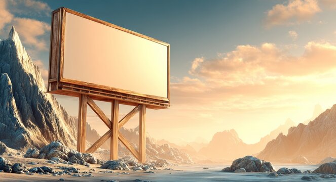 Abstract geometric design elements are combined with a stark volcanic landscape in this billboard template