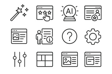 Predictive Design Icons. Predictive Design Elements. Line outline icon set of Predictive Design Elements: